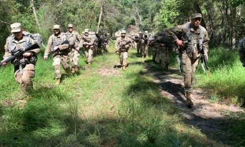 Cadets enjoying a fall ruck march