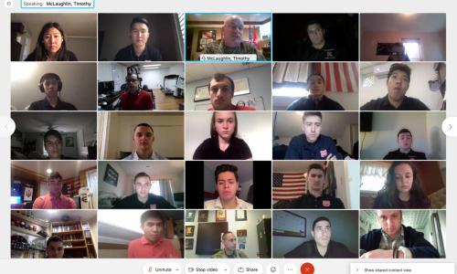 Cadets in a virtual lab with distinguished guest, BG McLaughlin